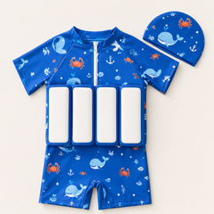 FloatBuds – Bañador Flotador para Niños con 4 Flotadores Extraíbles · Protección Solar UPF50+ y Gorro a Juego · 1-6 años